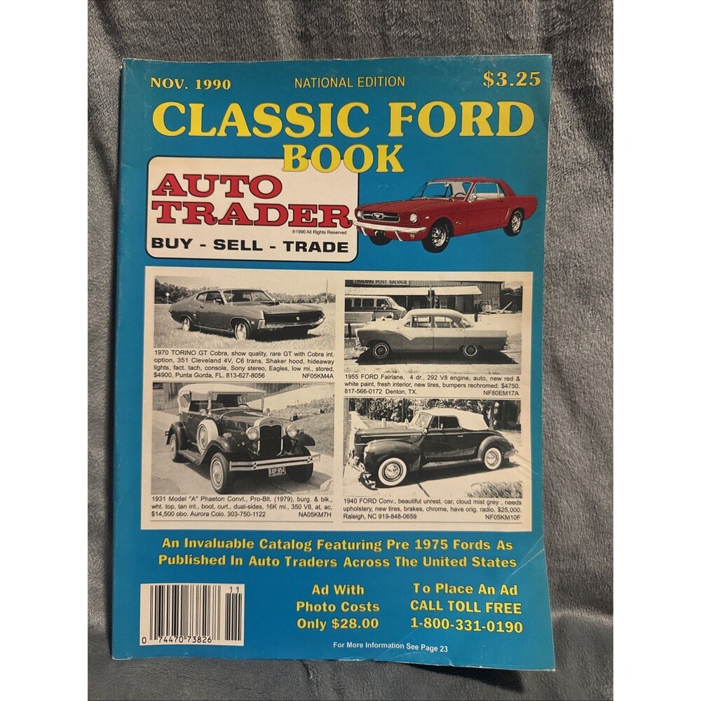 Vintage Auto Trader Magazine Classic Ford Book Nov 1990 National Edition
